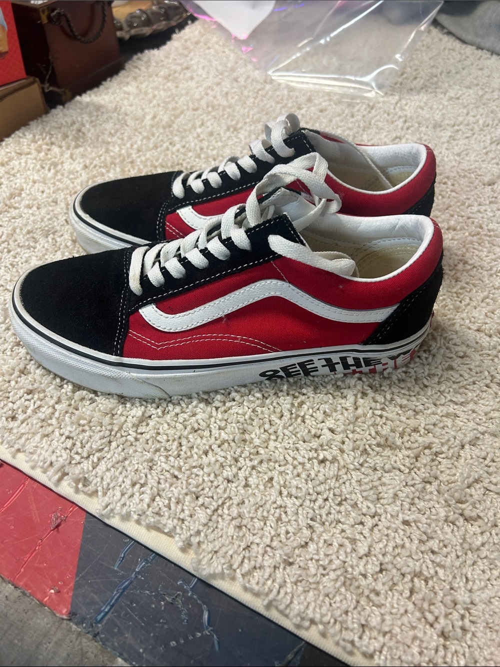Vans Red, Black & White Low-Top Skate Sneakers